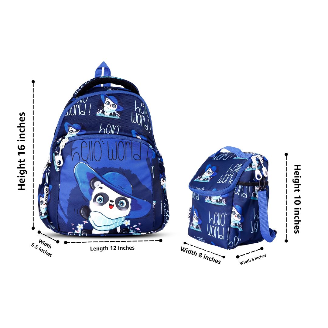 panda kids premium backpack with lunch bag