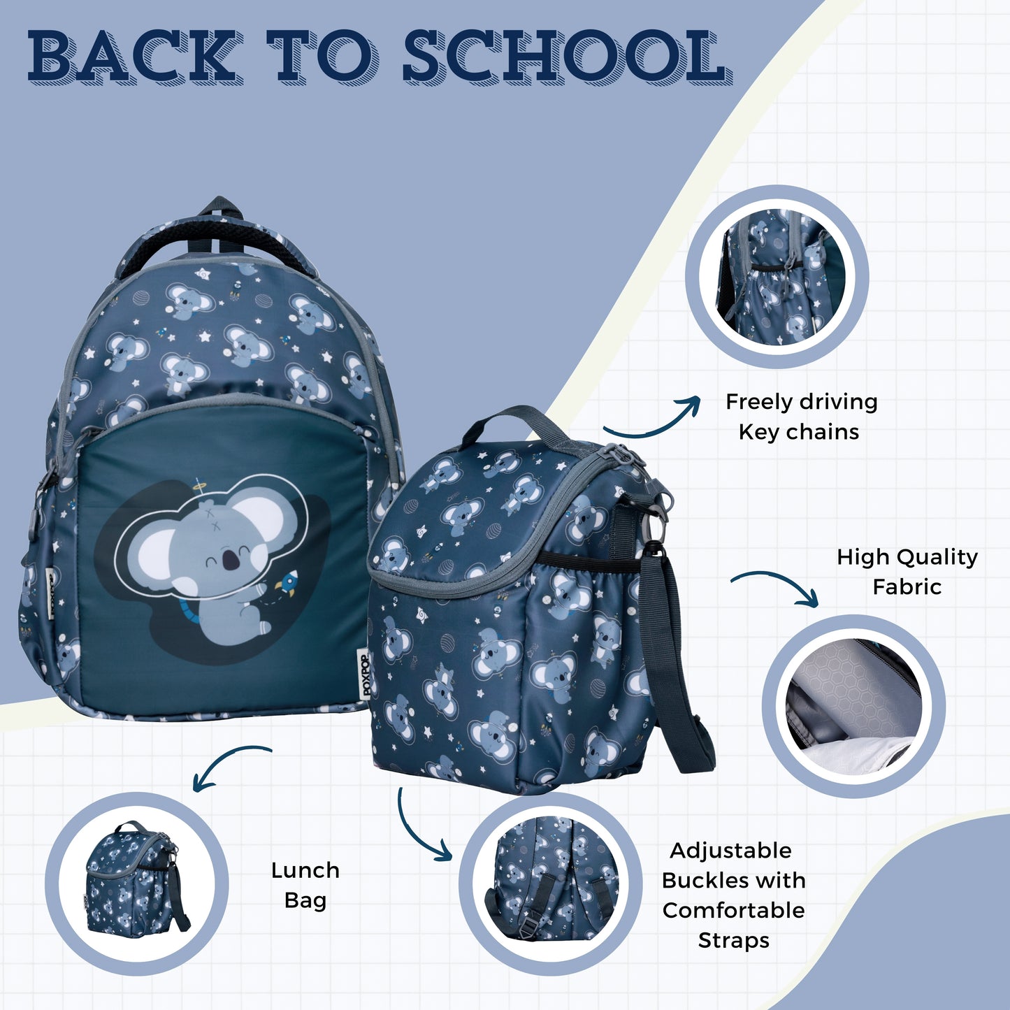 koala kids premium backpack with lunch bag