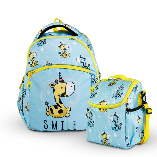 Giraffe blue  kids premium backpack with lunch bag