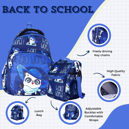 panda kids premium backpack with lunch bag